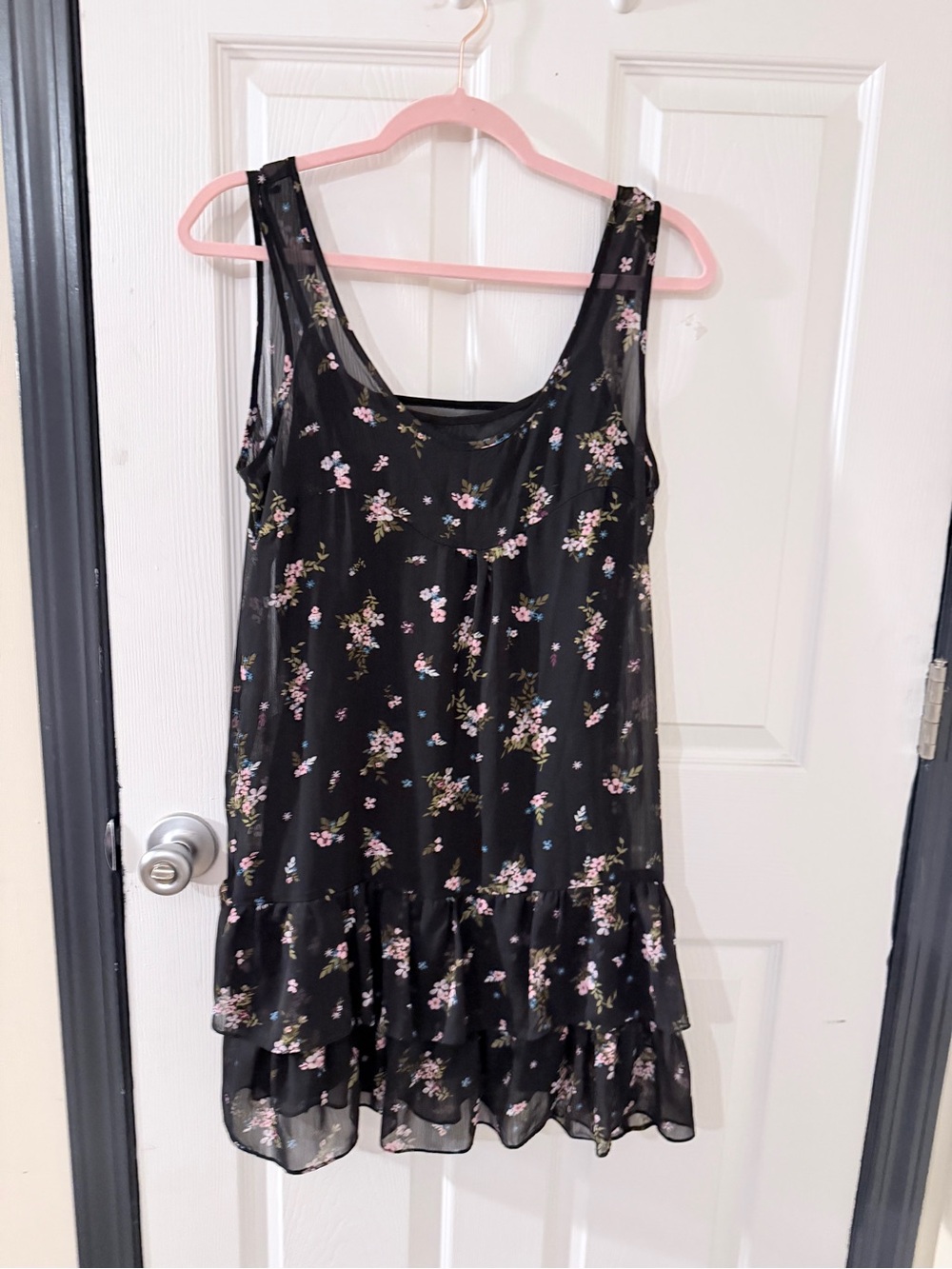 Forever 21 Black Floral Tiered Ruffle Mini Dress